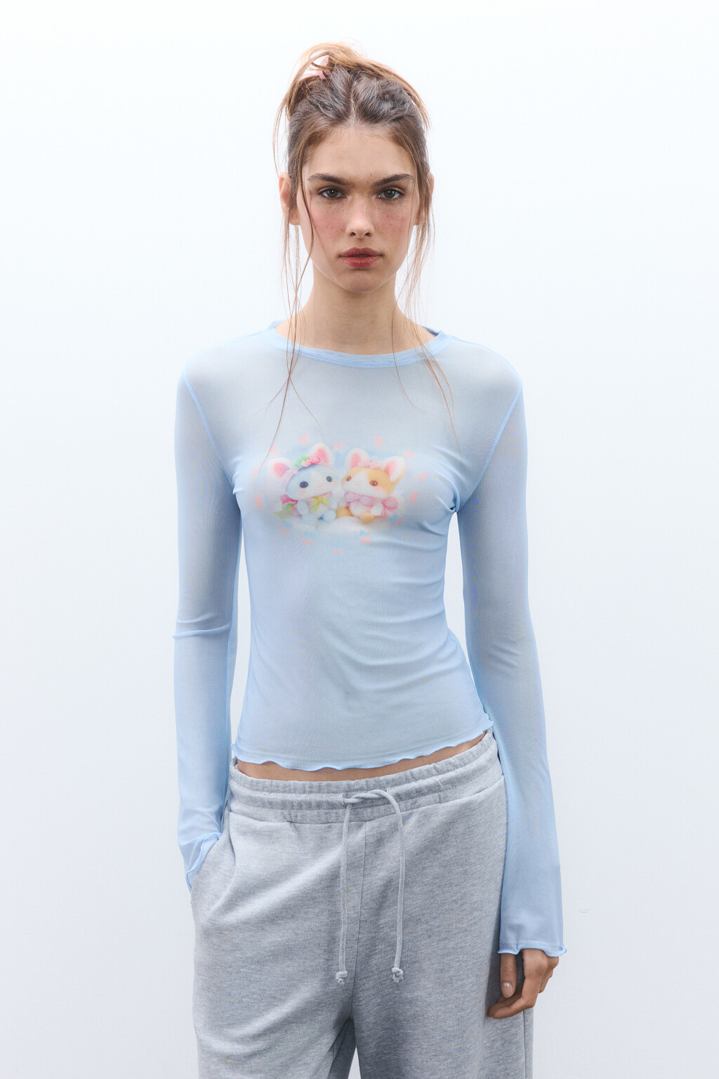 Лонгслив с принтом и рукавами-клеш - цвет голубой - 2