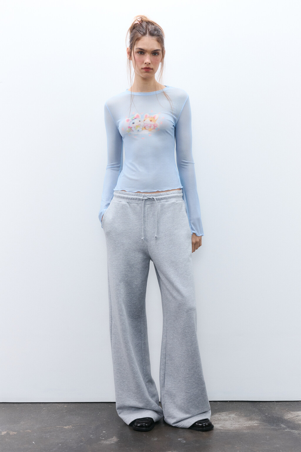 Лонгслив с принтом и рукавами-клеш - цвет голубой - 4