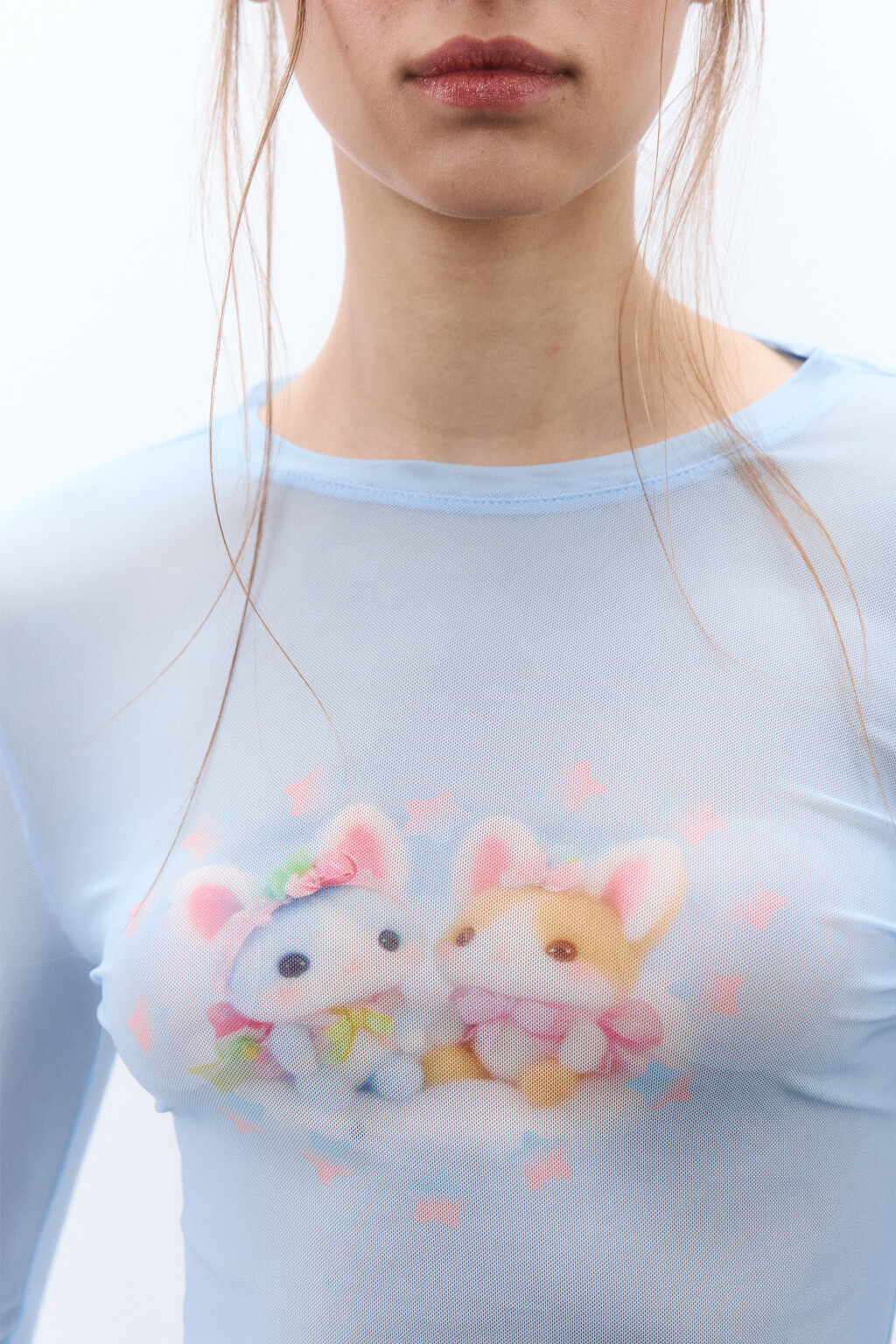 Лонгслив с принтом и рукавами-клеш - цвет голубой - 5