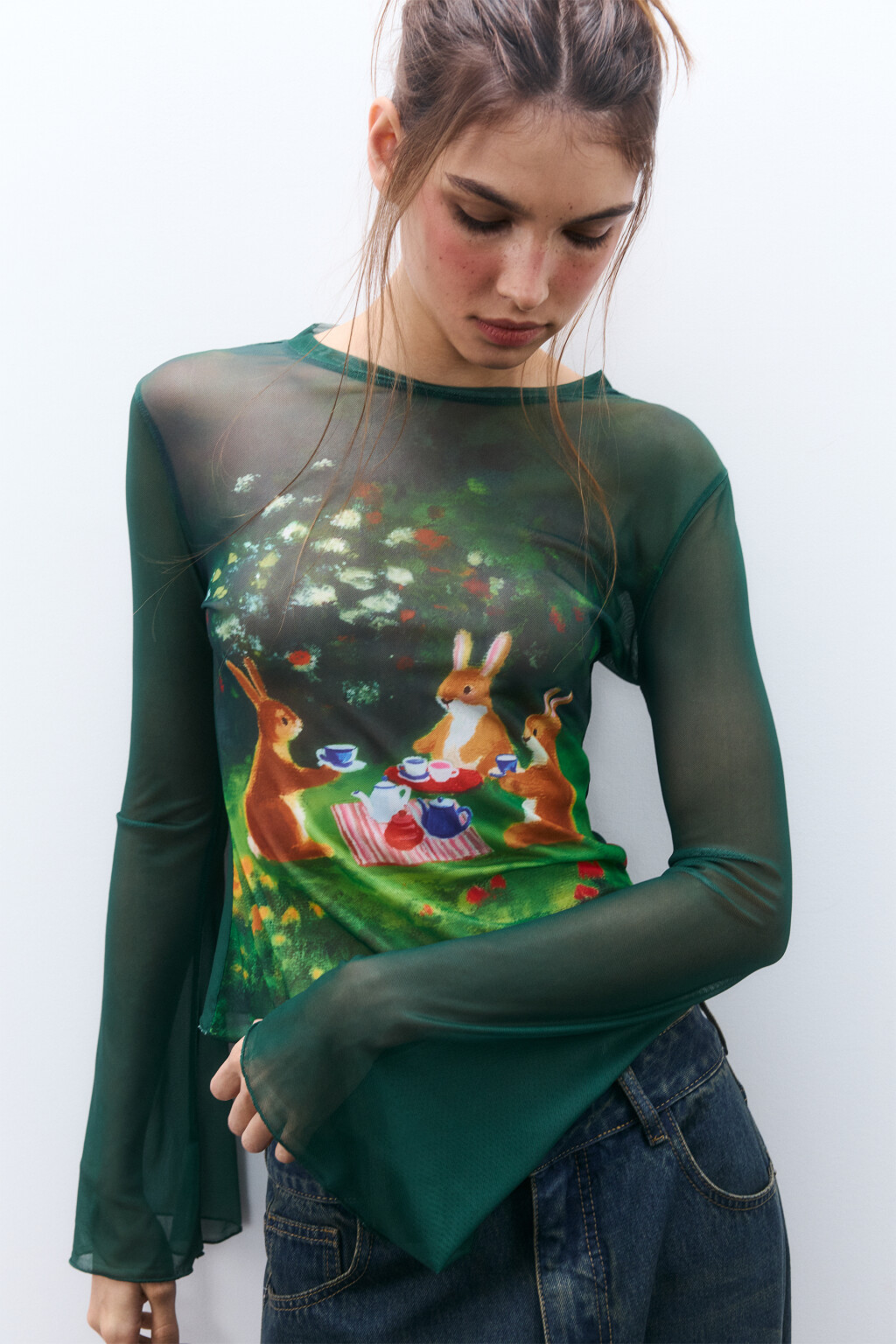 Лонгслив с принтом и рукавами-клеш - цвет мультиколор - 1