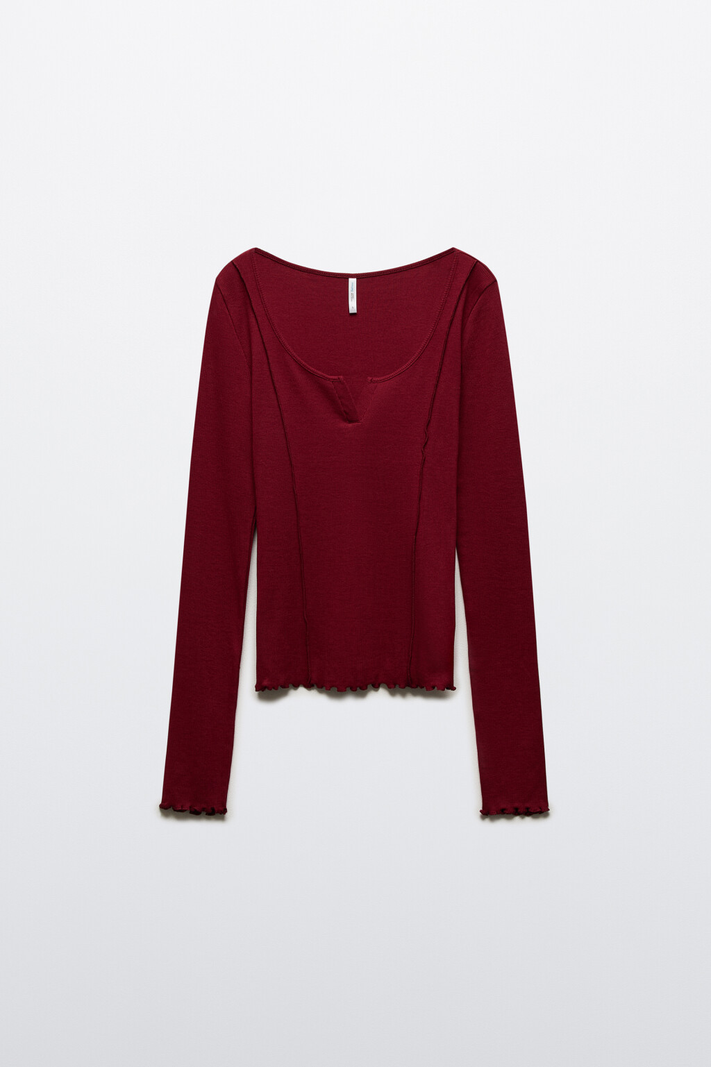 Лонгслив в рубчик с вырезом - цвет бордовый - 7