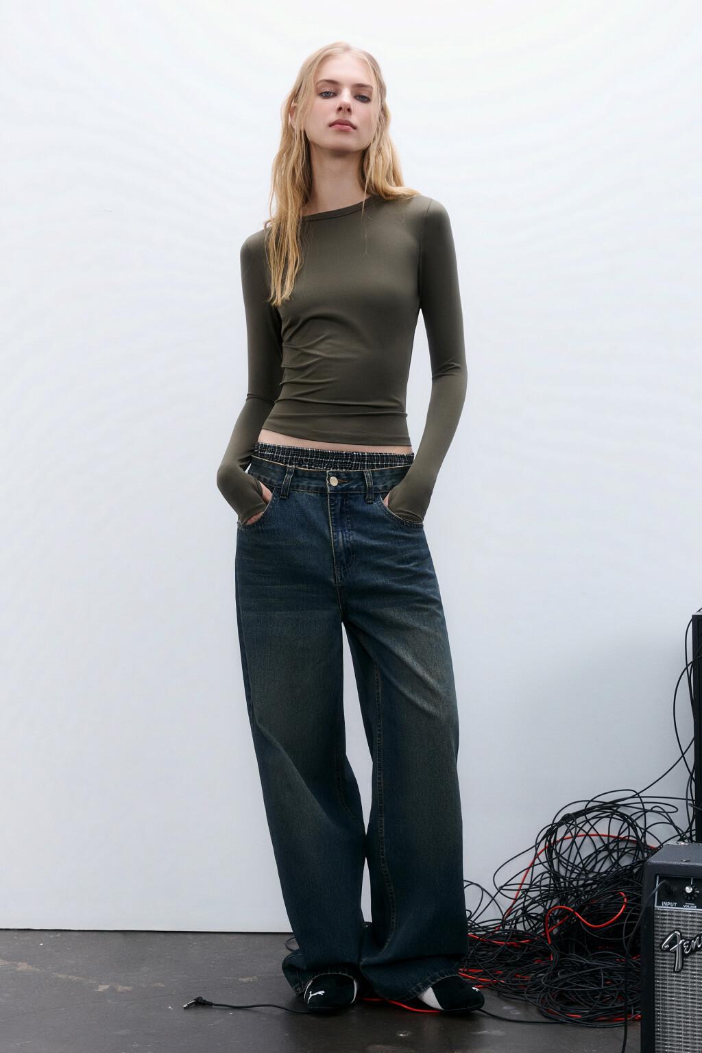 Лонгслив облегающий гладкий - цвет зеленый - 5