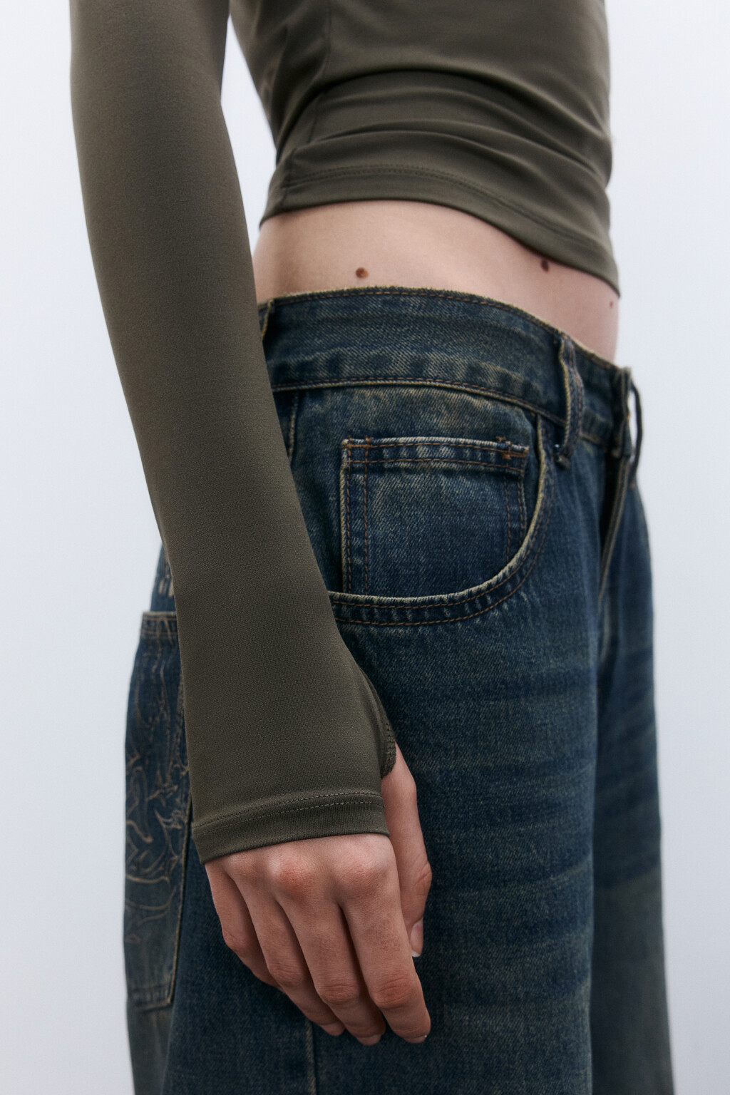 Лонгслив облегающий гладкий - цвет зеленый - 8