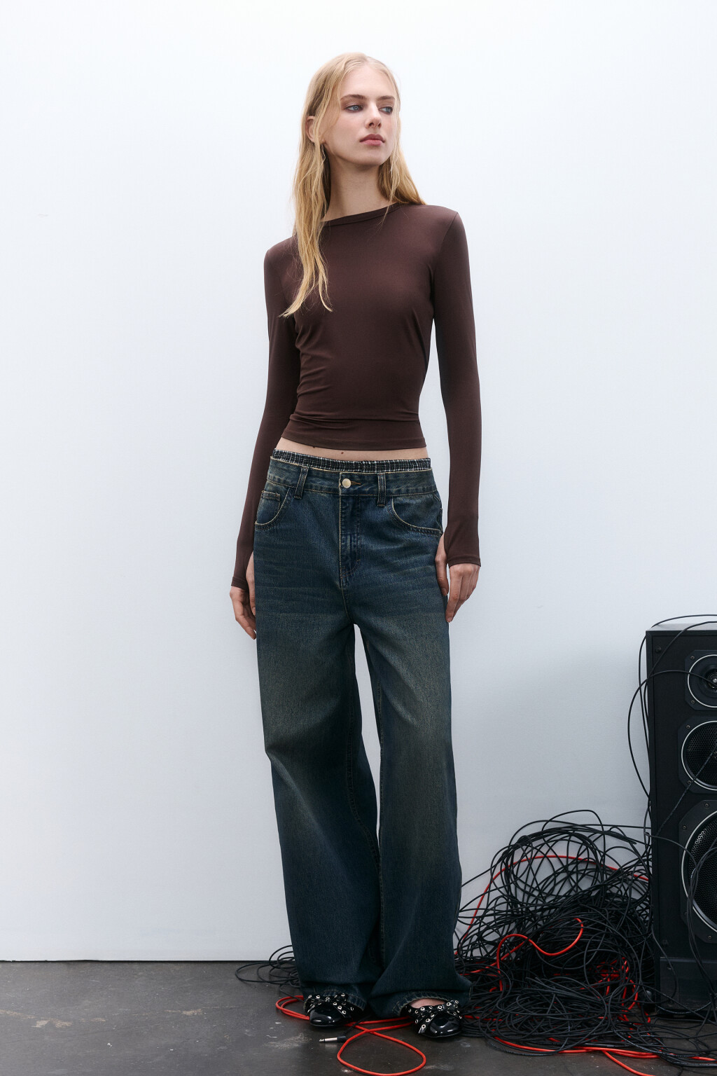 Лонгслив облегающий гладкий - цвет коричневый - 4