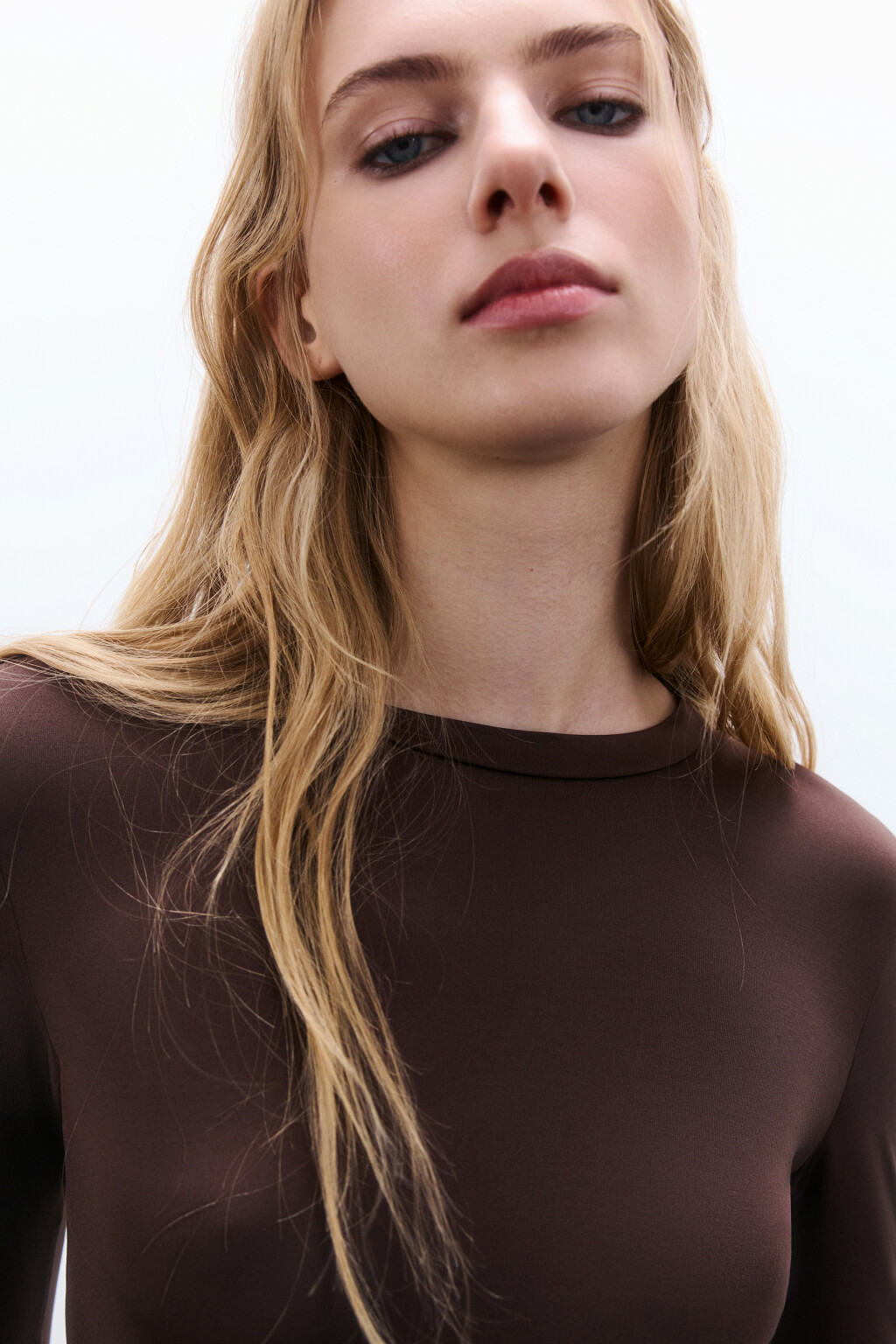 Лонгслив облегающий гладкий - цвет коричневый - 5