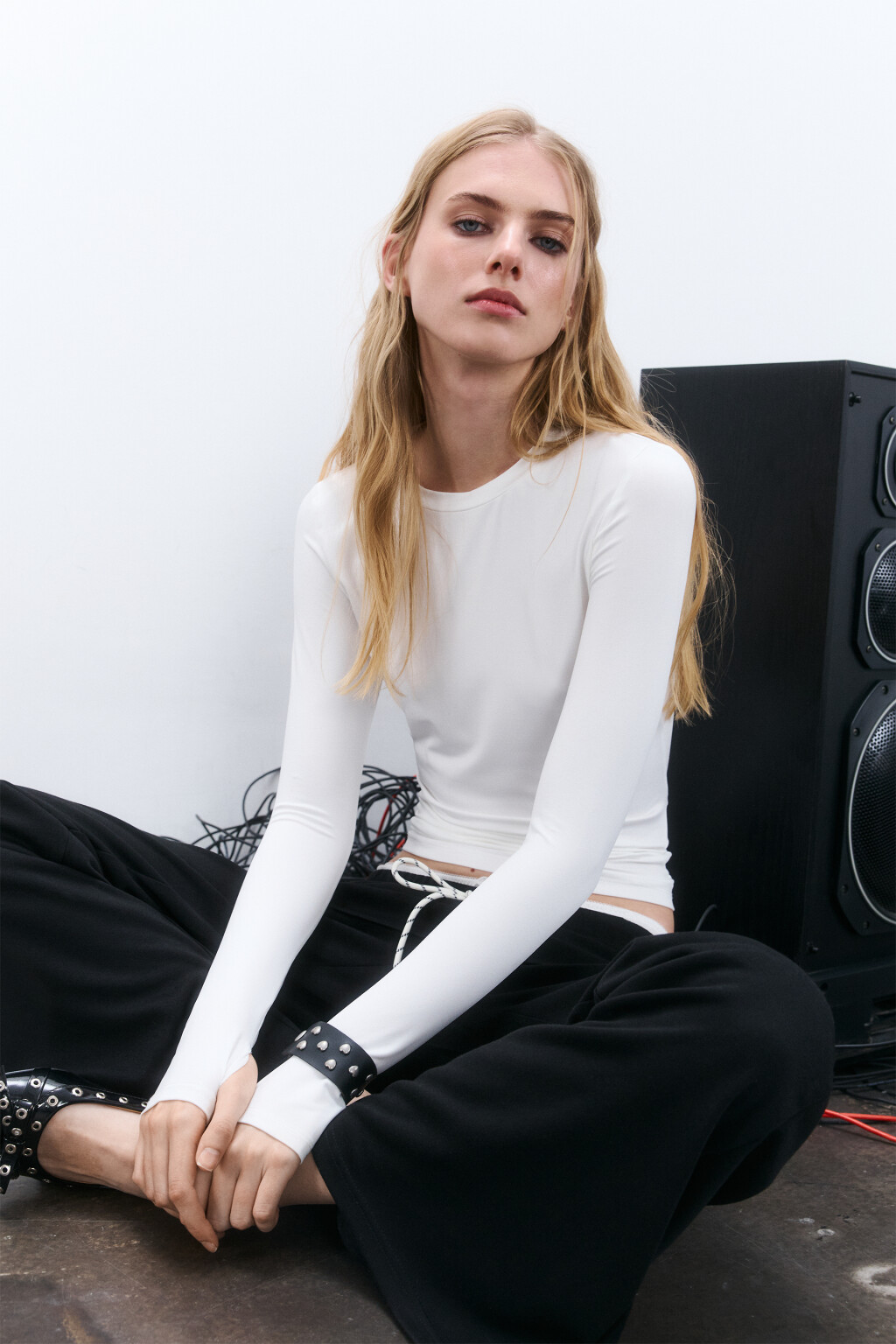 Лонгслив облегающий гладкий - цвет молочный - 1