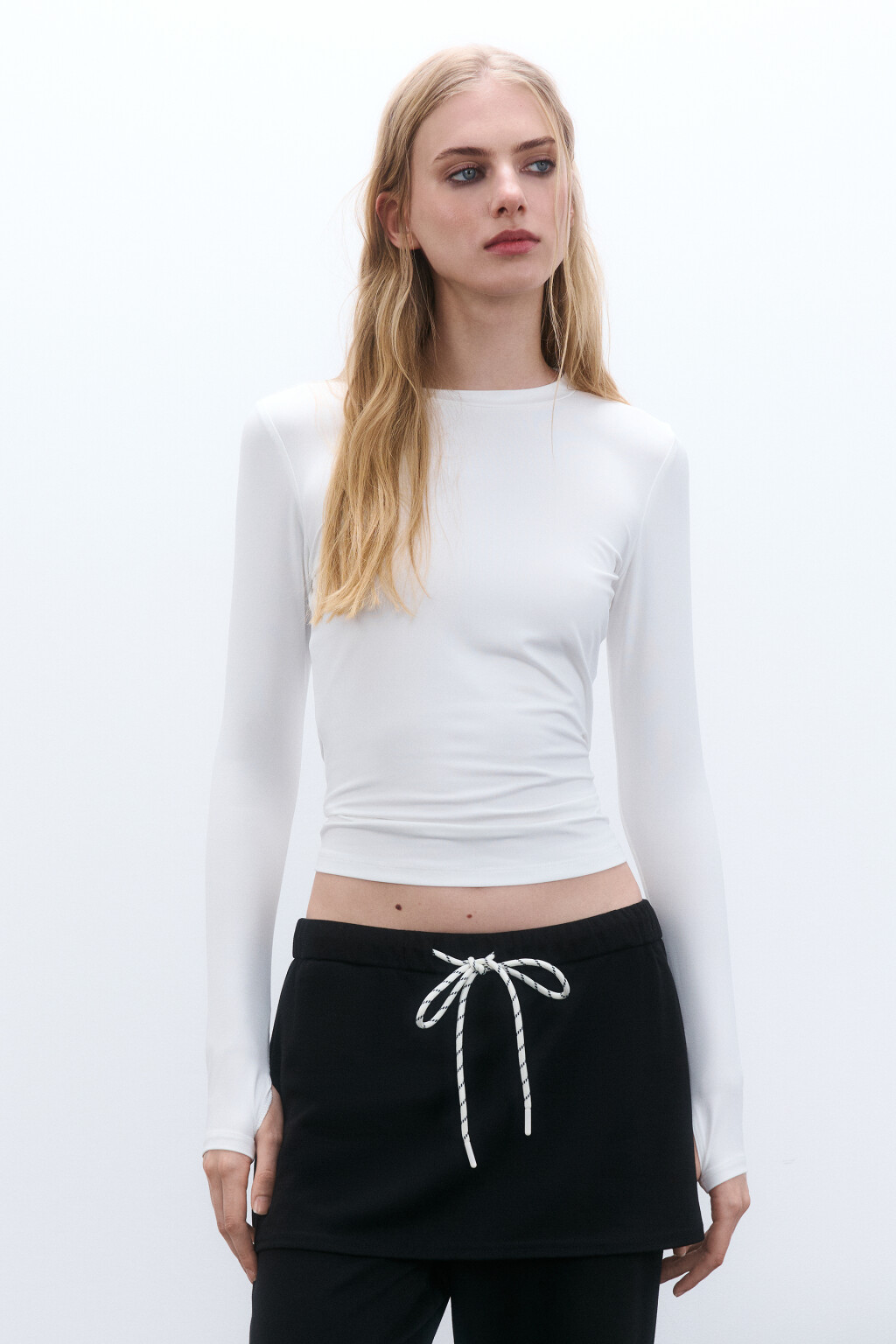 Лонгслив облегающий гладкий - цвет молочный - 3