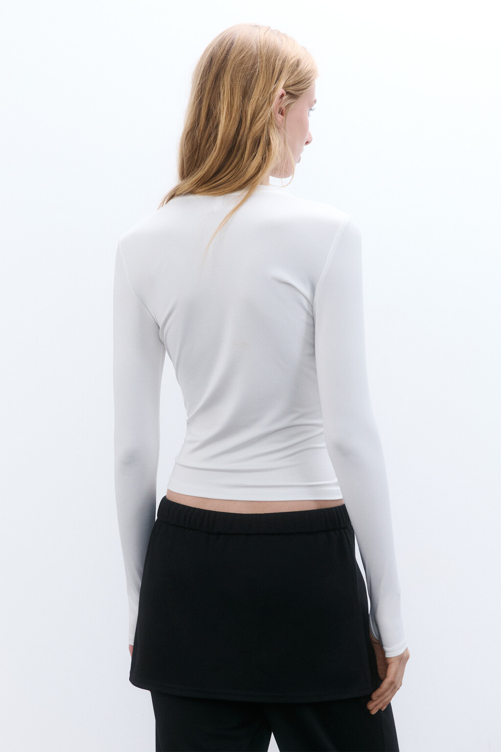 Лонгслив облегающий гладкий - цвет молочный - 4