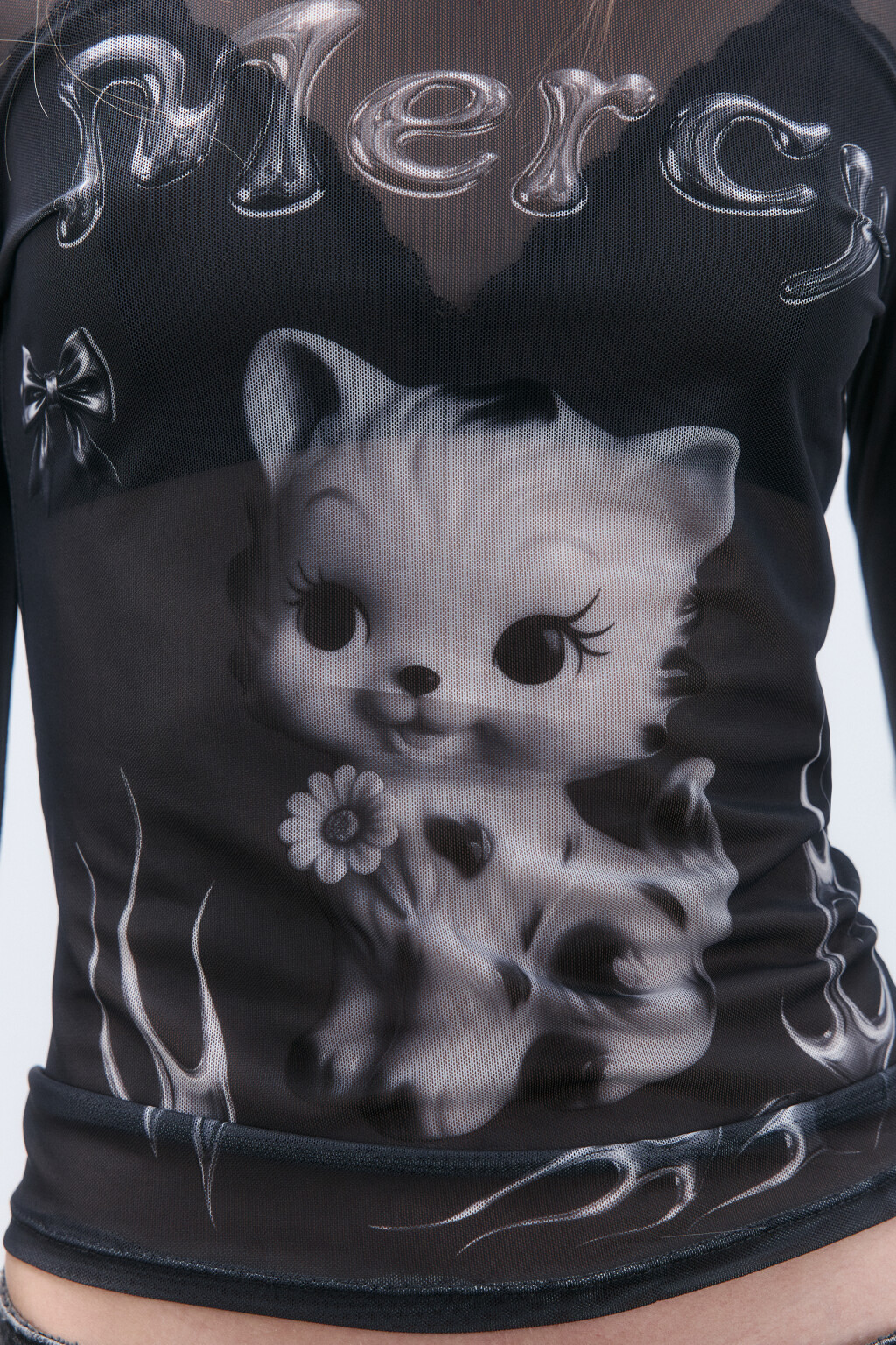 Лонгслив из сетки с принтом - цвет серый - 5