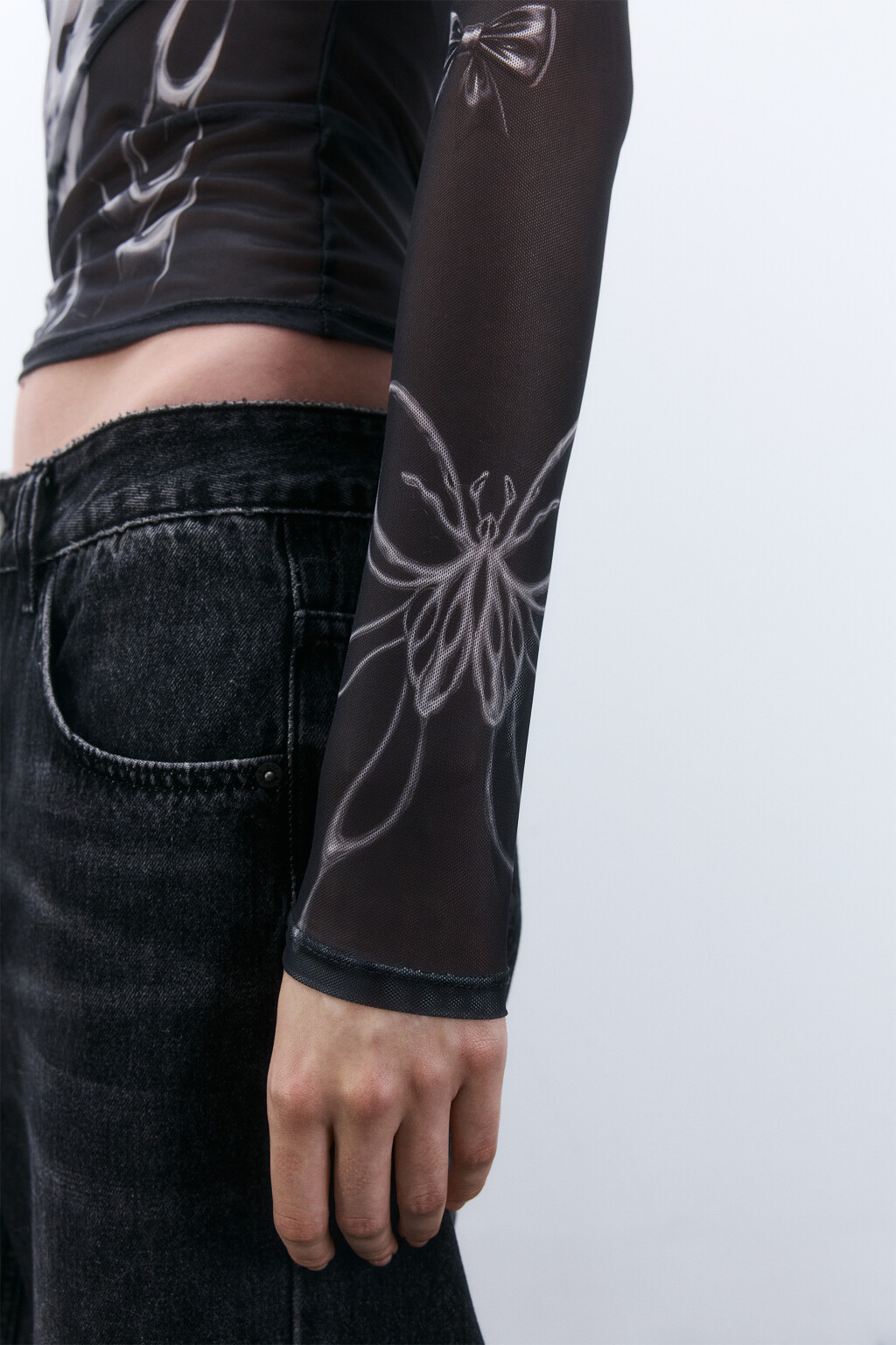 Лонгслив из сетки с принтом - цвет серый - 7