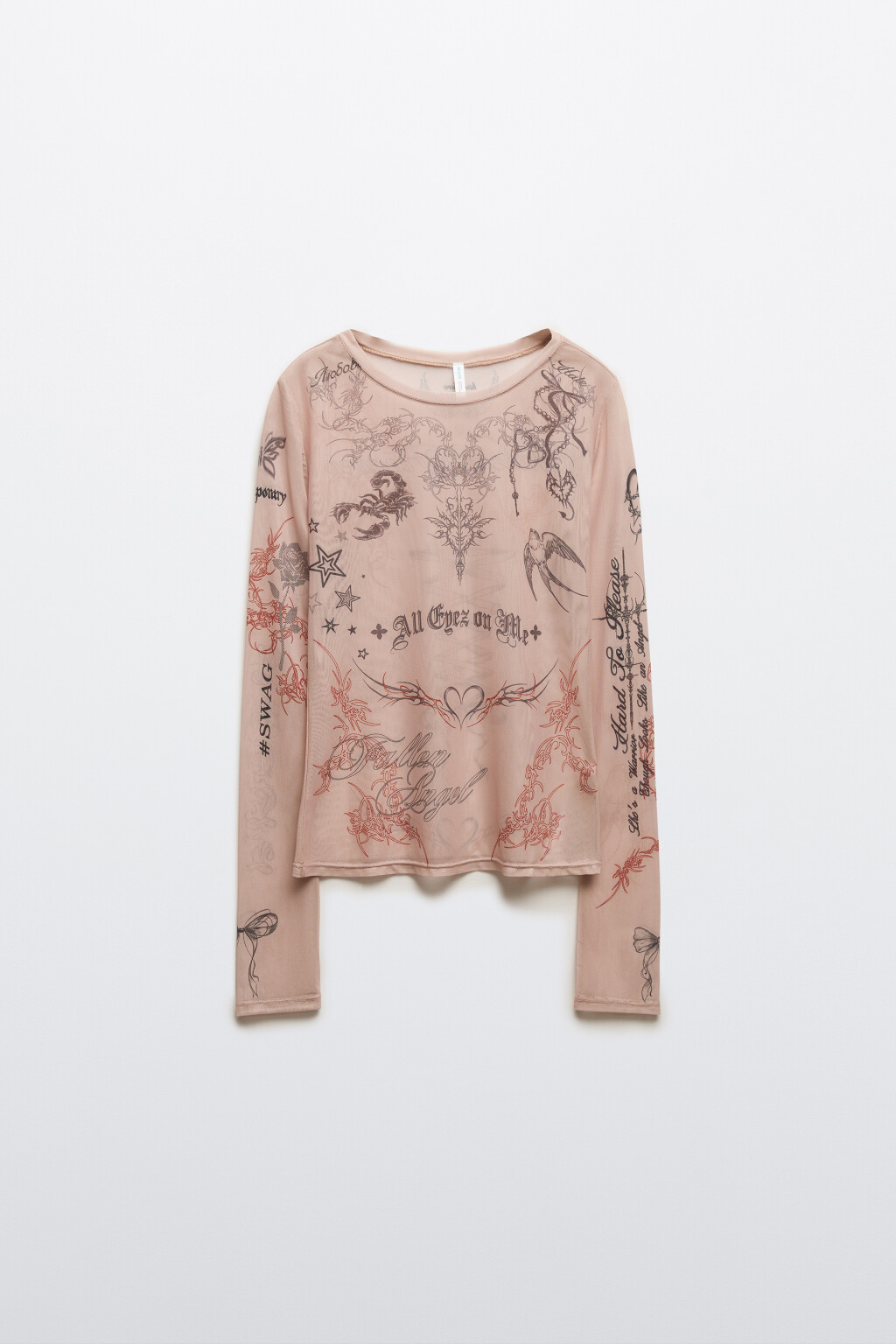 Лонгслив из сетки с принтом - цвет белый - 8