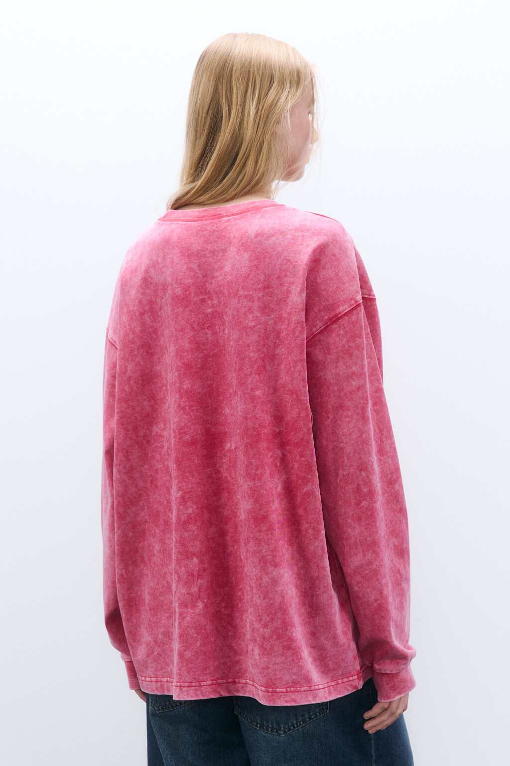 Лонгслив oversize с вареным эффектом - цвет розовый - 3