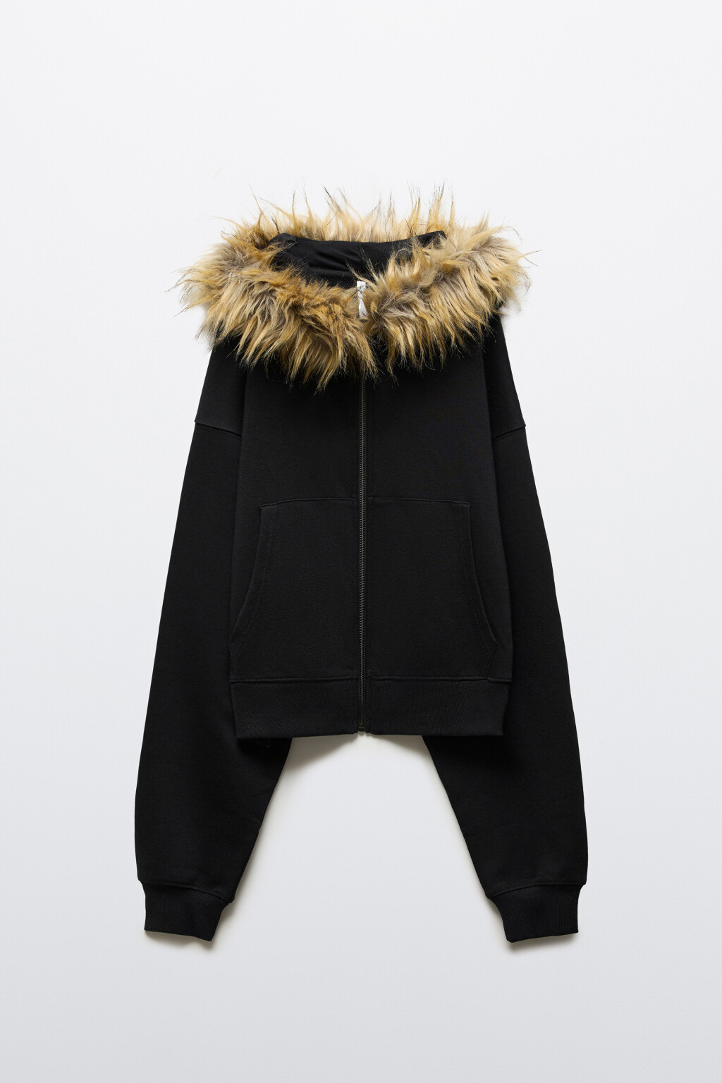 Худи-зипка с опушкой на капюшоне - цвет черный - 10
