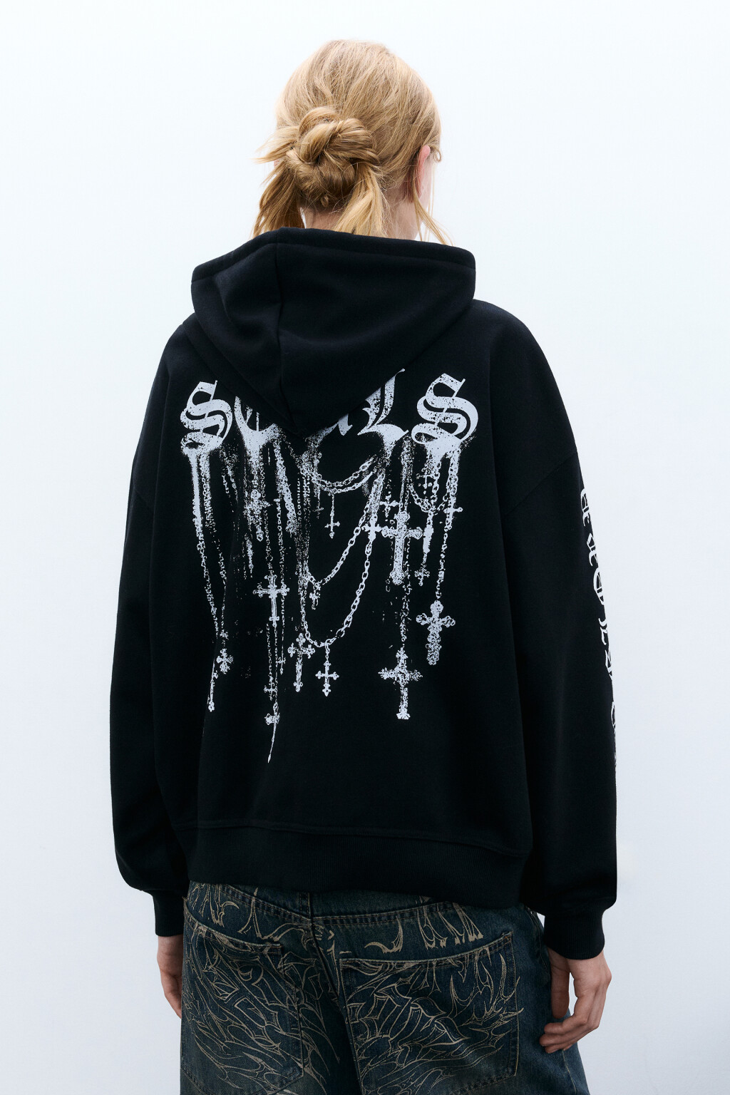 Худи-зипка с капюшоном и принтом - цвет черный - 3
