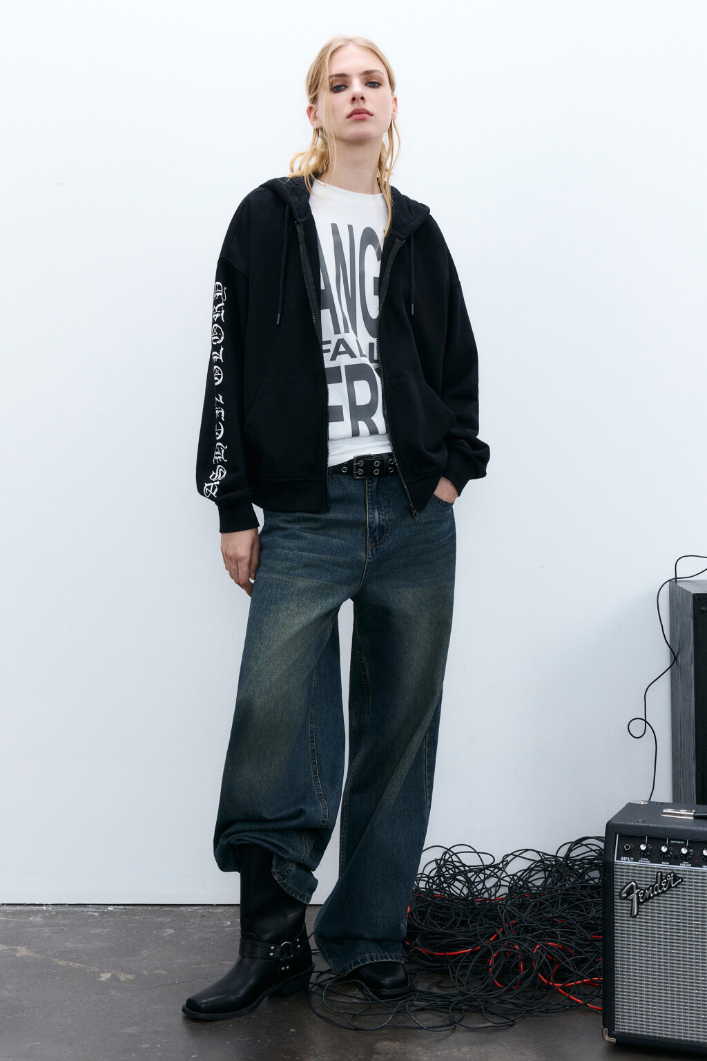 Худи-зипка с капюшоном и принтом - цвет черный - 4