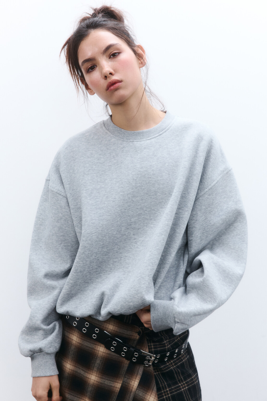 Свитшот из футера с утеплением - цвет серый - 1