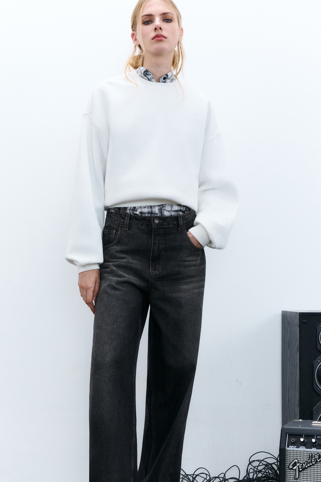 Свитшот из футера с утеплением - цвет молочный - 1