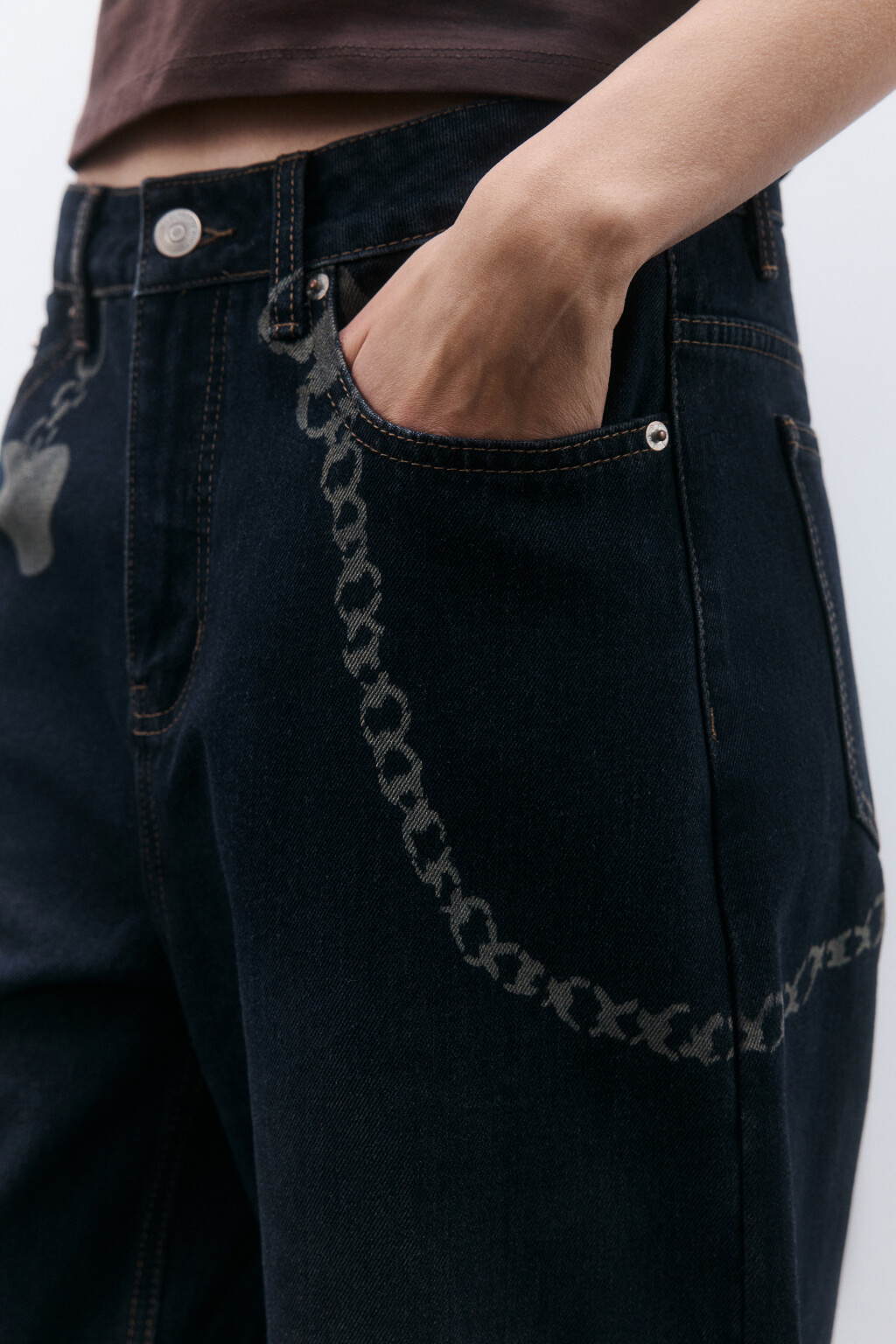 Джинсы barrel fit с принтом-обвесом - цвет синий - 6