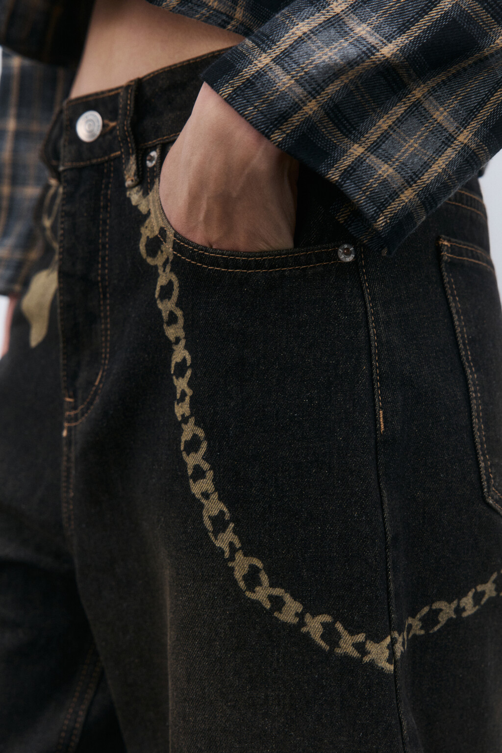 Джинсы barrel fit с принтом-обвесом - цвет темный тинт - 6