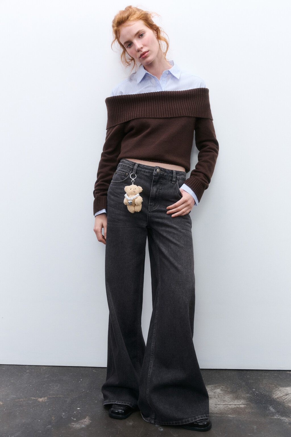 Джинсы широкие со средней посадкой - цвет серый - 1