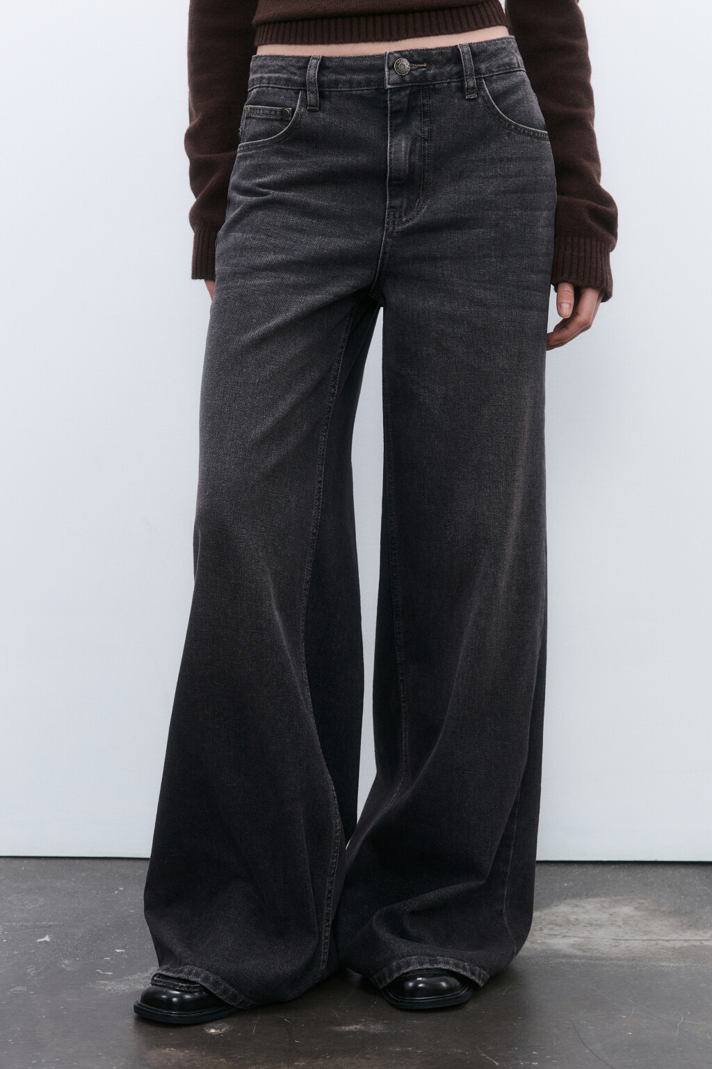 Джинсы широкие со средней посадкой - цвет серый - 2