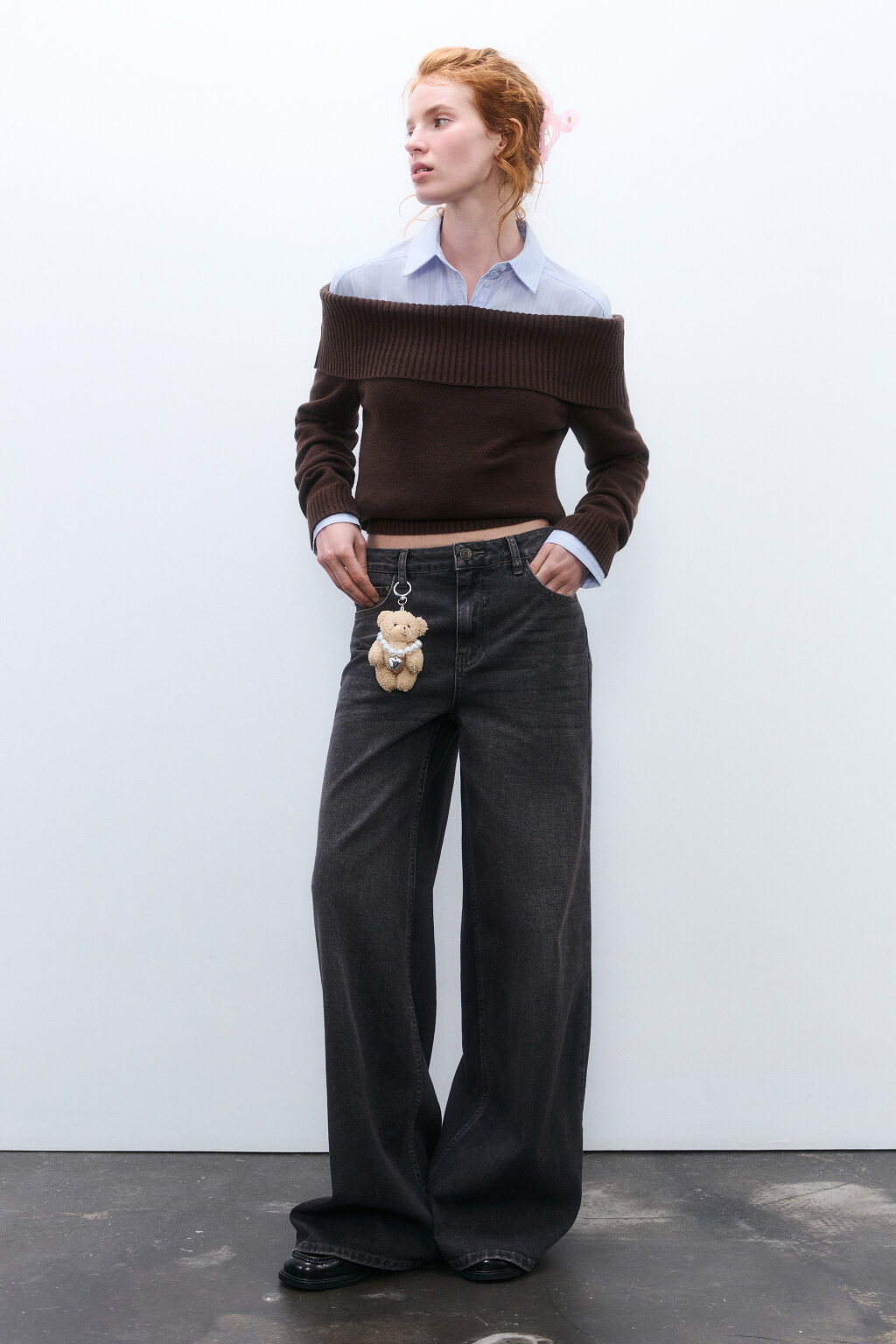 Джинсы широкие со средней посадкой - цвет серый - 4