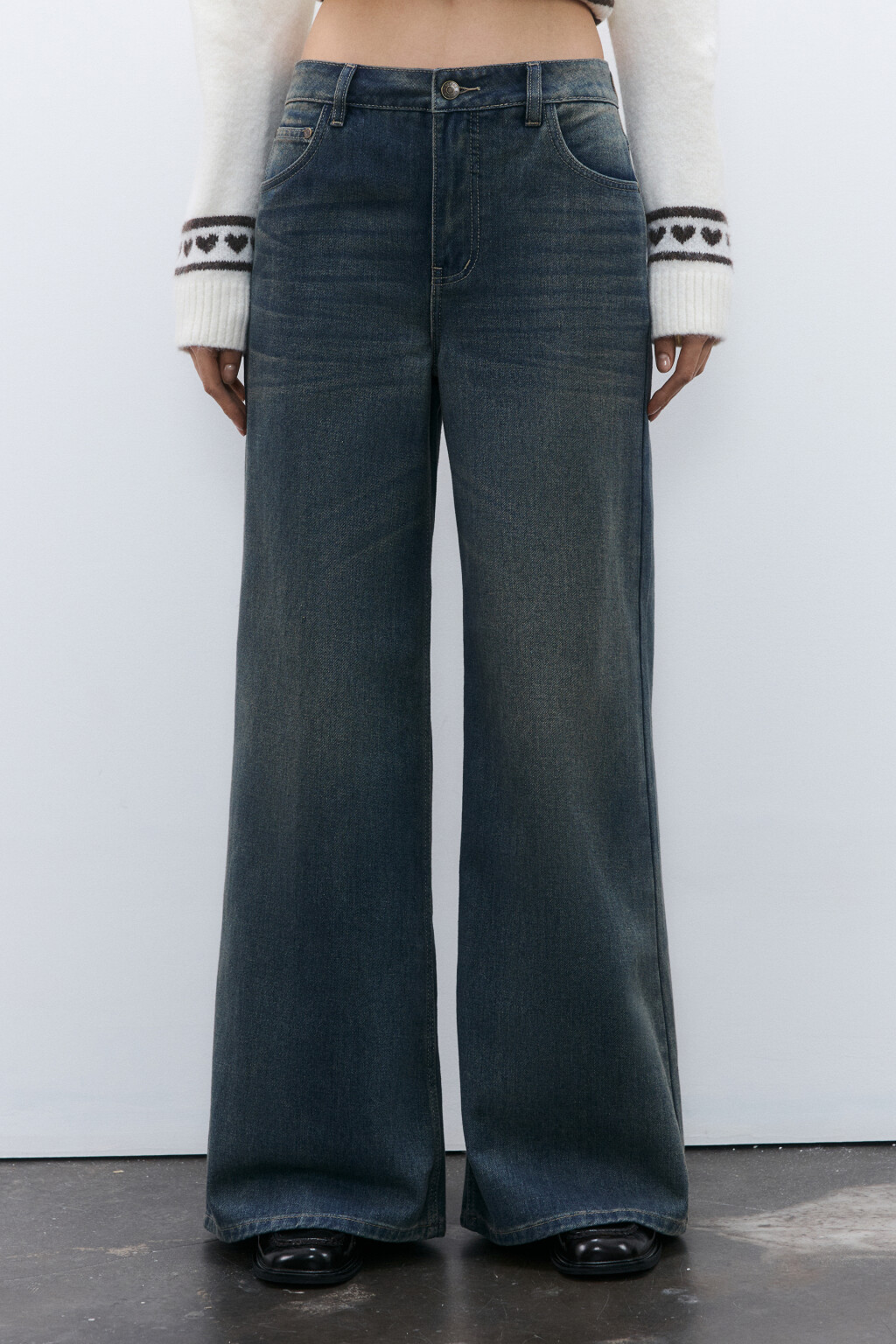 Джинсы широкие со средней посадкой - цвет темный тинт - 2