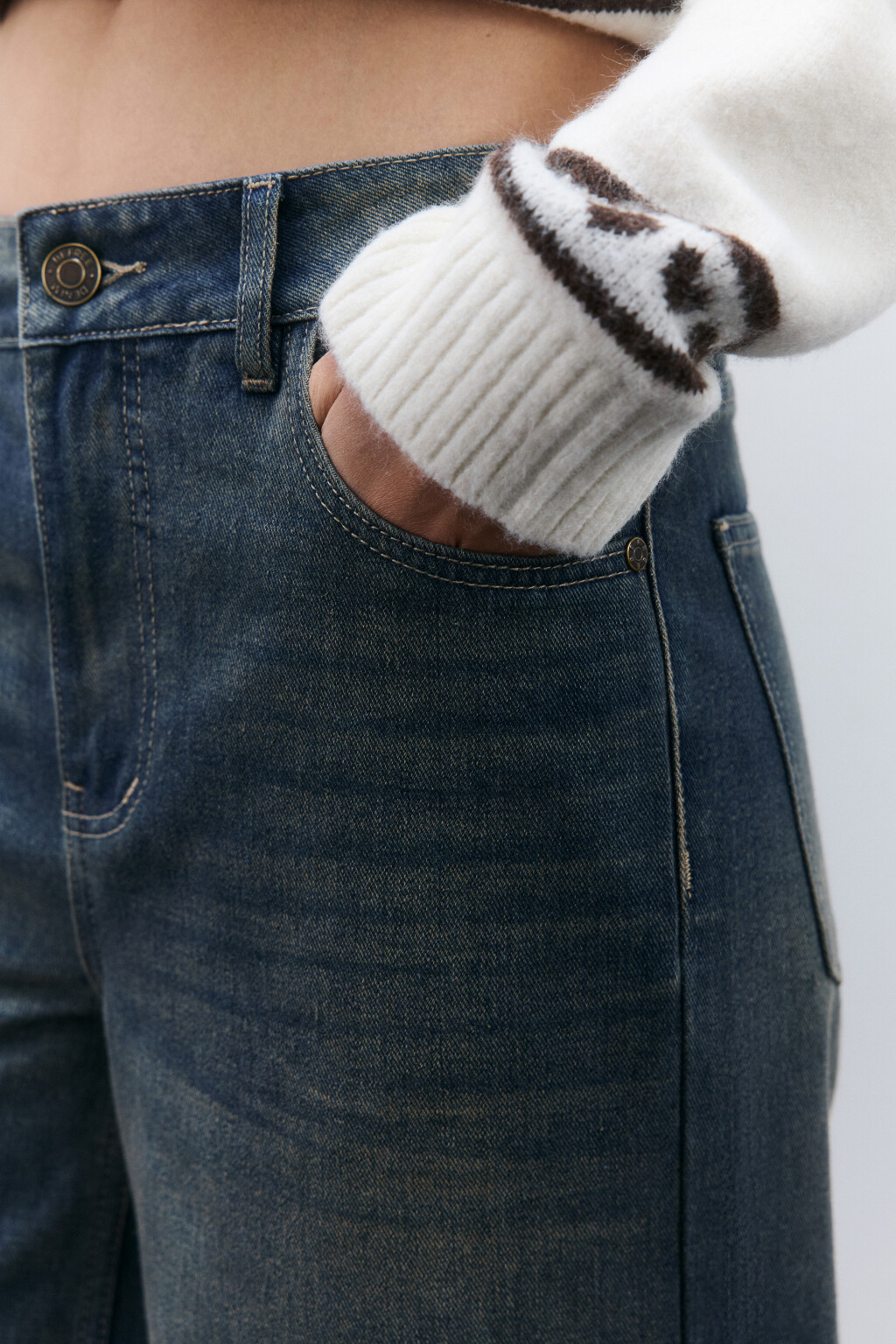 Джинсы широкие со средней посадкой - цвет темный тинт - 6