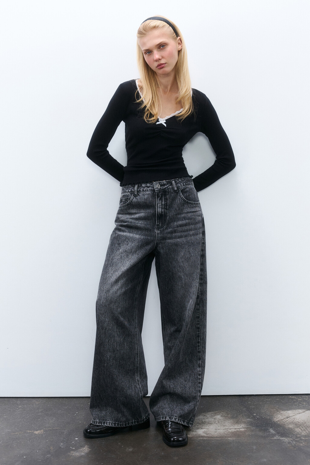 Джинсы baggy со средней посадкой - цвет серый - 1