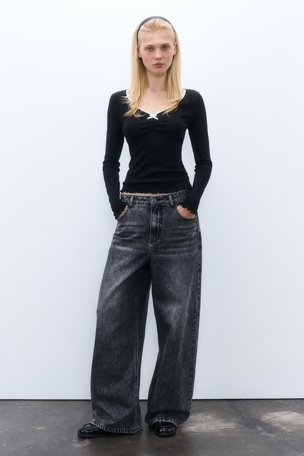 Джинсы baggy со средней посадкой - цвет серый - 4