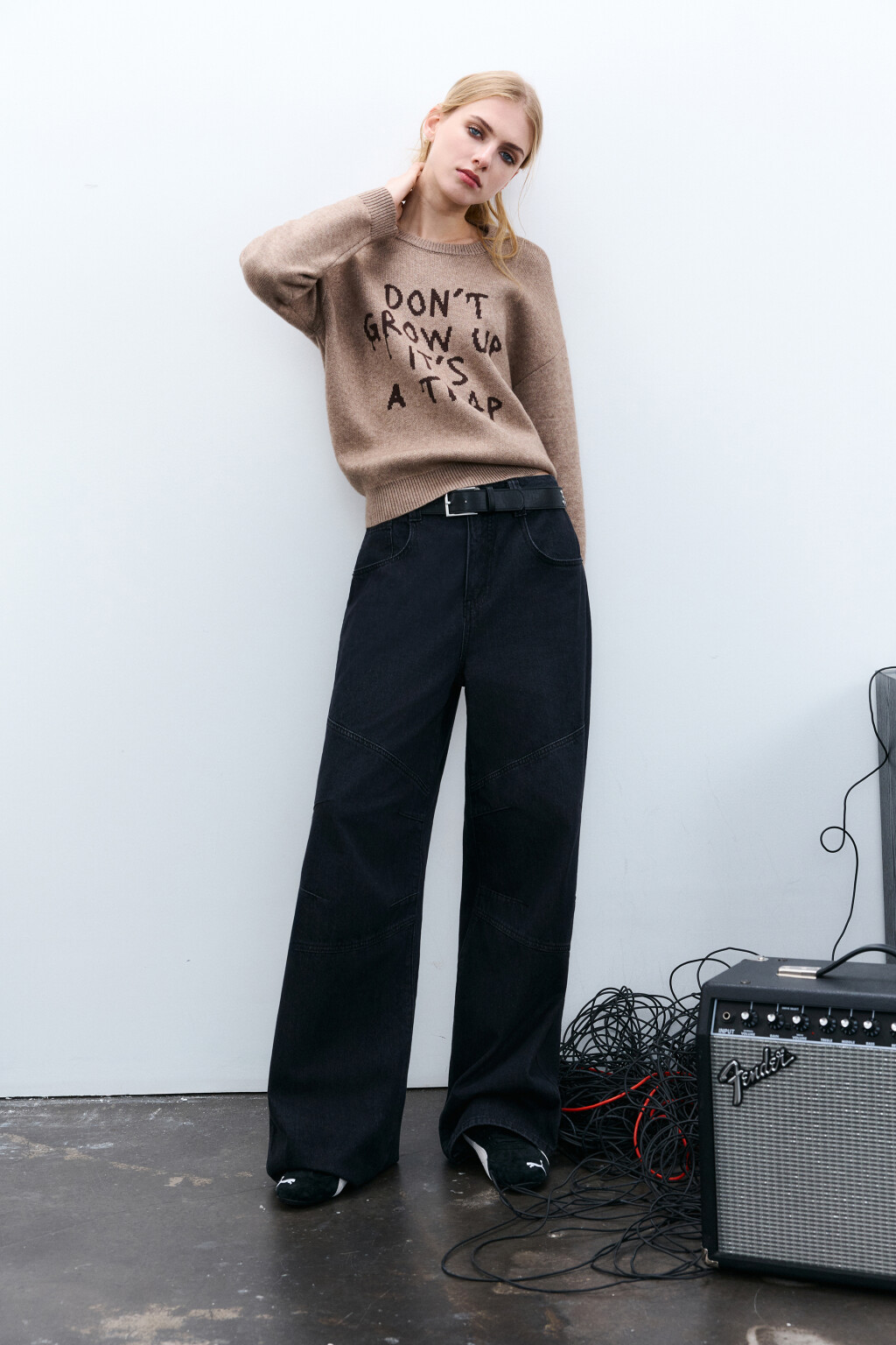 Джинсы baggy fit с декоративными швами - цвет серый - 1