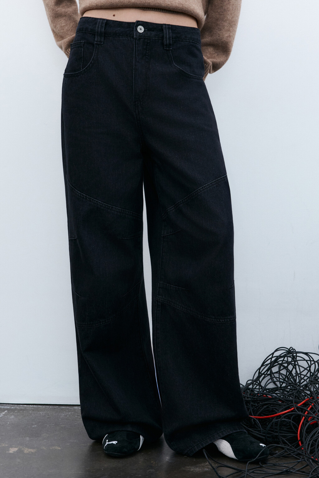 Джинсы baggy fit с декоративными швами - цвет серый - 2