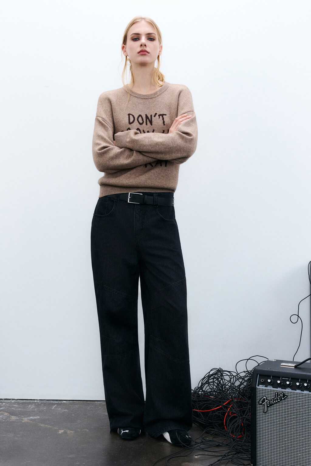 Джинсы baggy fit с декоративными швами - цвет серый - 4