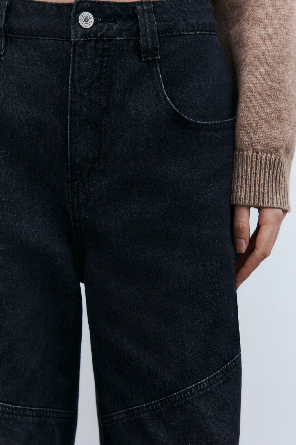 Джинсы baggy fit с декоративными швами - цвет серый - 5