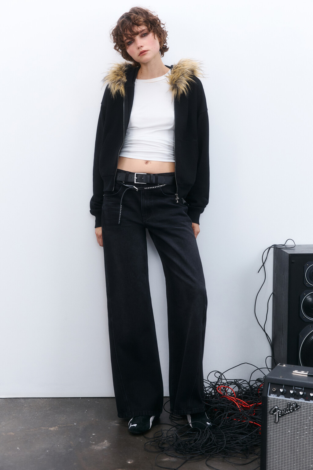 Джинсы широкие с декоративными швами - цвет серый - 1