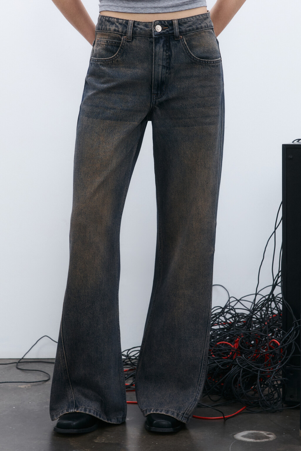 Джинсы широкие с декоративными швами - цвет темный тинт - 3