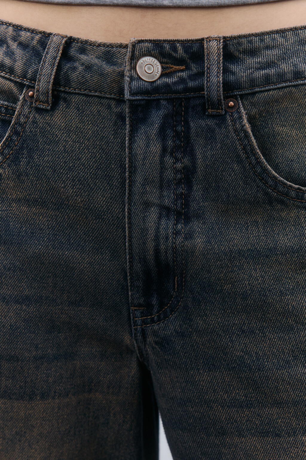 Джинсы широкие с декоративными швами - цвет темный тинт - 6