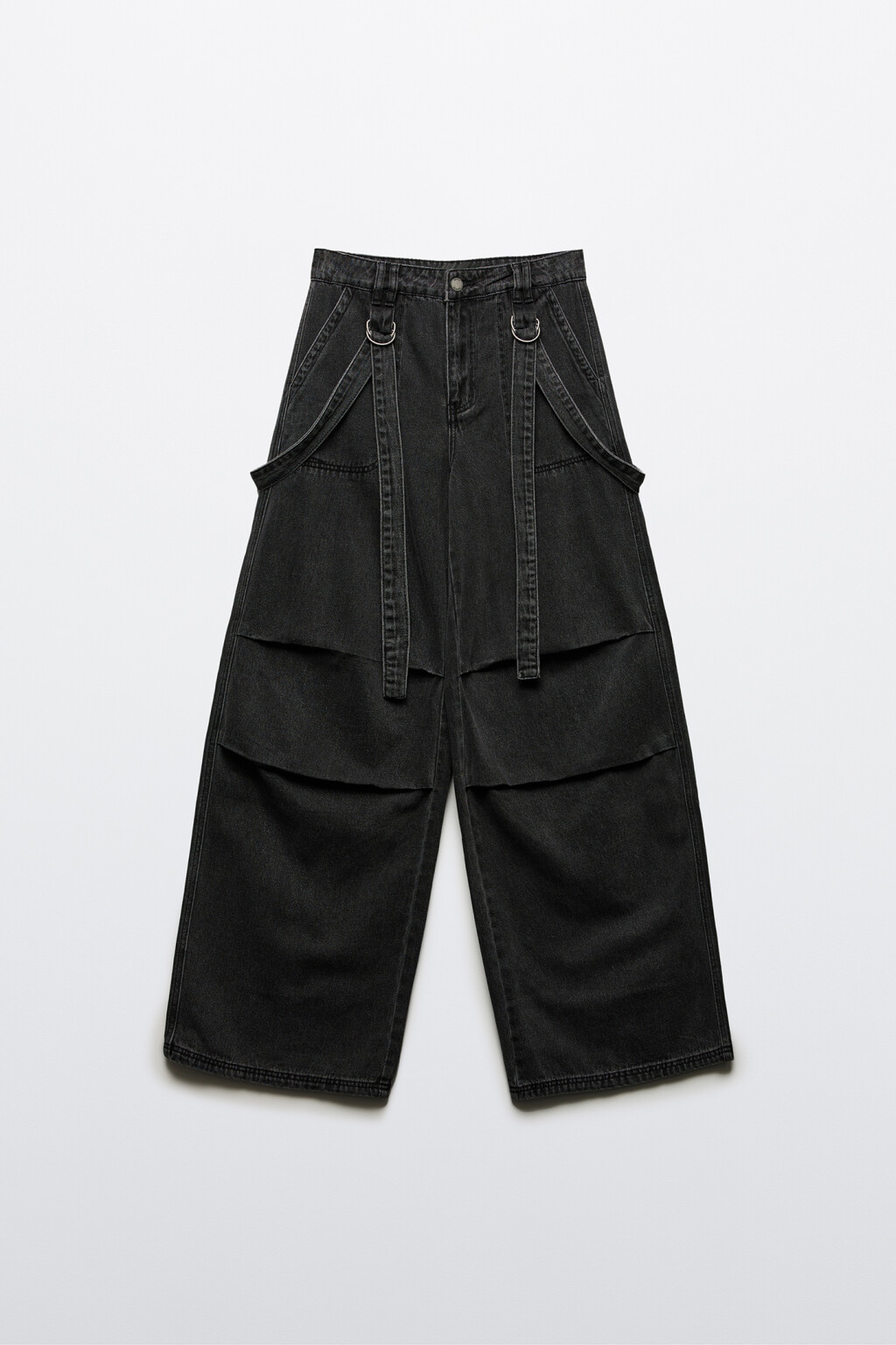 Джинсы baggy fit со складками и ремнями - цвет серый - 7