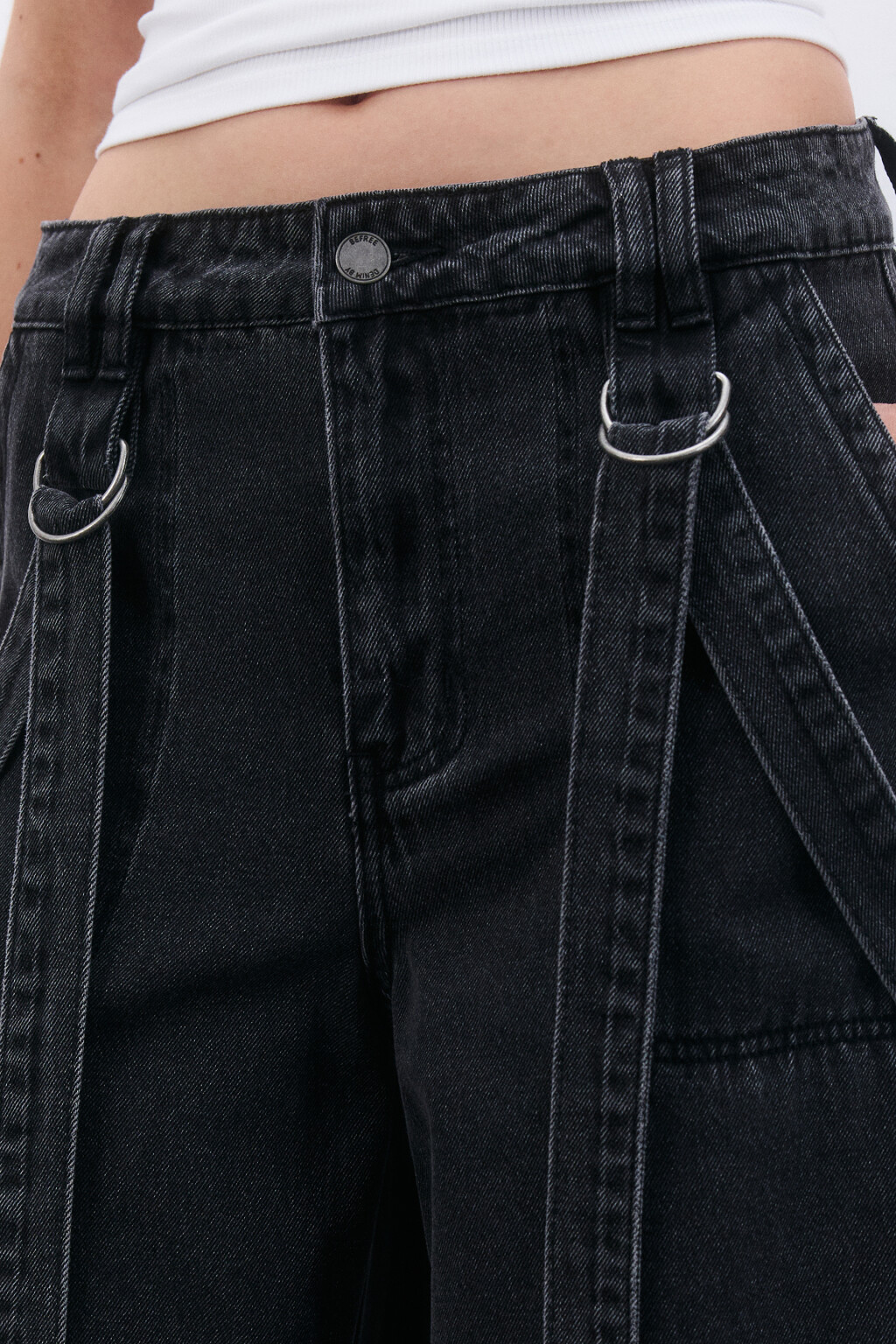 Джинсы baggy fit со складками и ремнями - цвет серый - 5