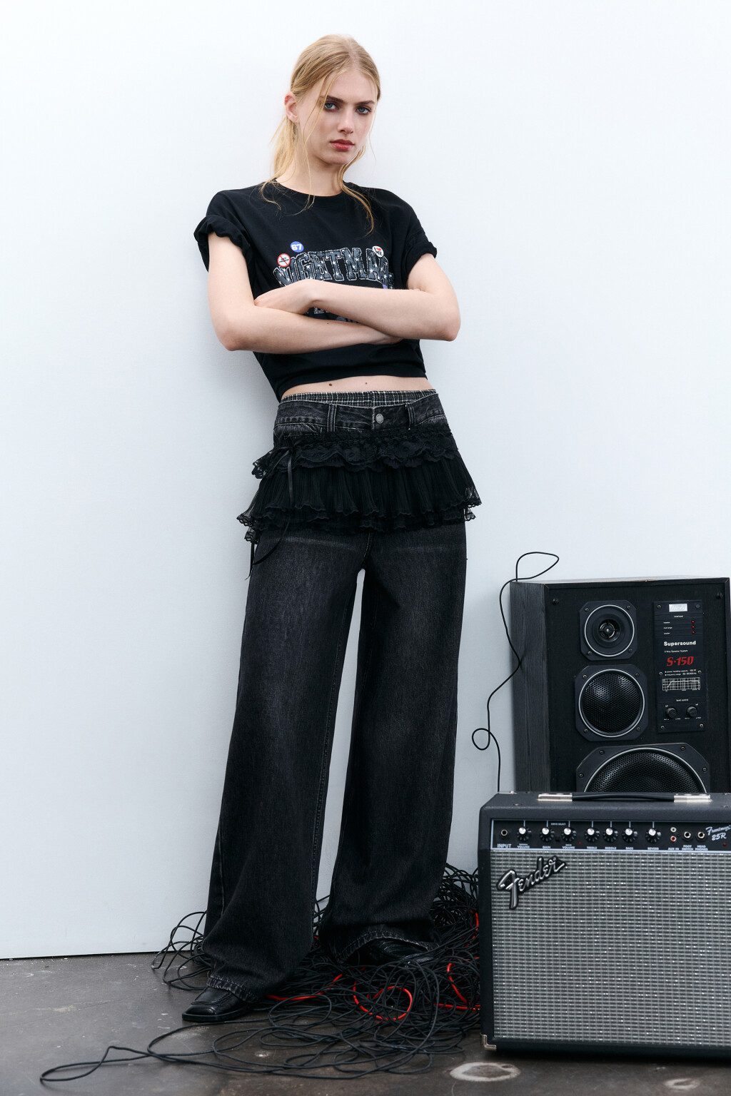 Джинсы baggy fit с принтом - цвет серый - 1