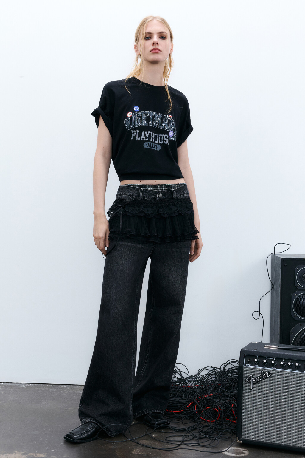 Джинсы baggy fit с принтом - цвет серый - 4