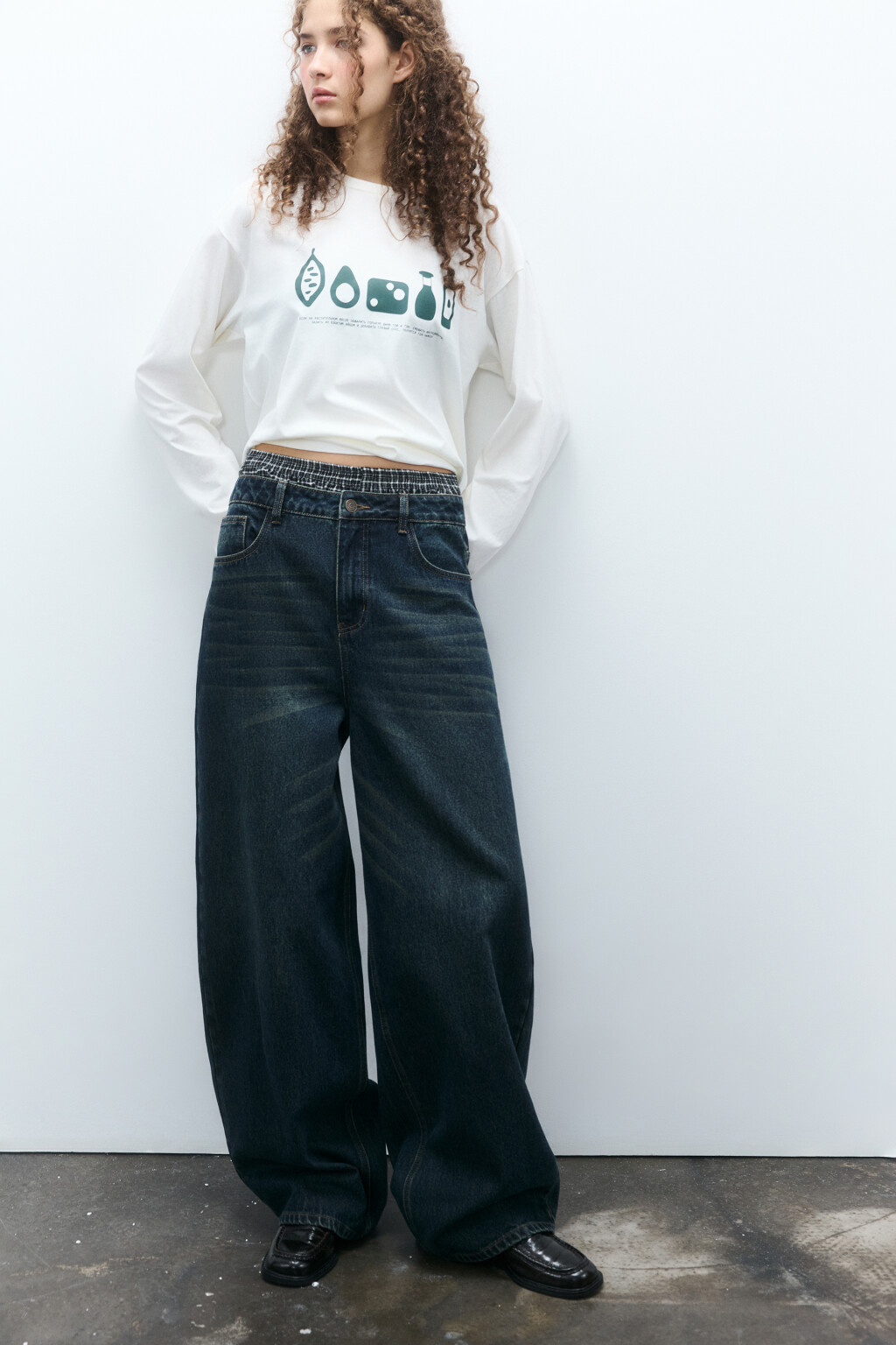 Джинсы baggy fit со средней посадкой - цвет темный тинт - 1