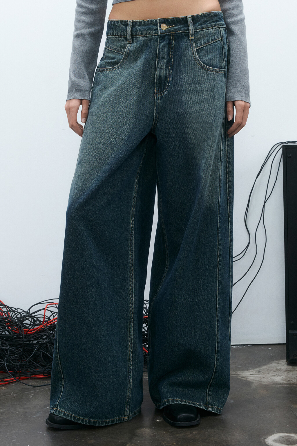 Джинсы baggy fit со средней посадкой - цвет серый - 3