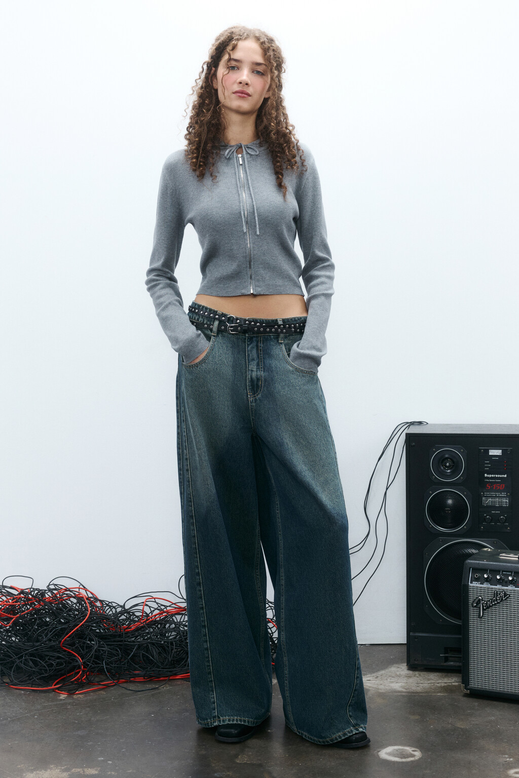 Джинсы baggy fit со средней посадкой - цвет серый - 5