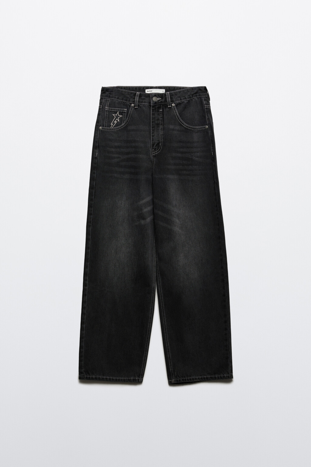 Джинсы baggy fit с вышивкой на кармашке - цвет серый - 7