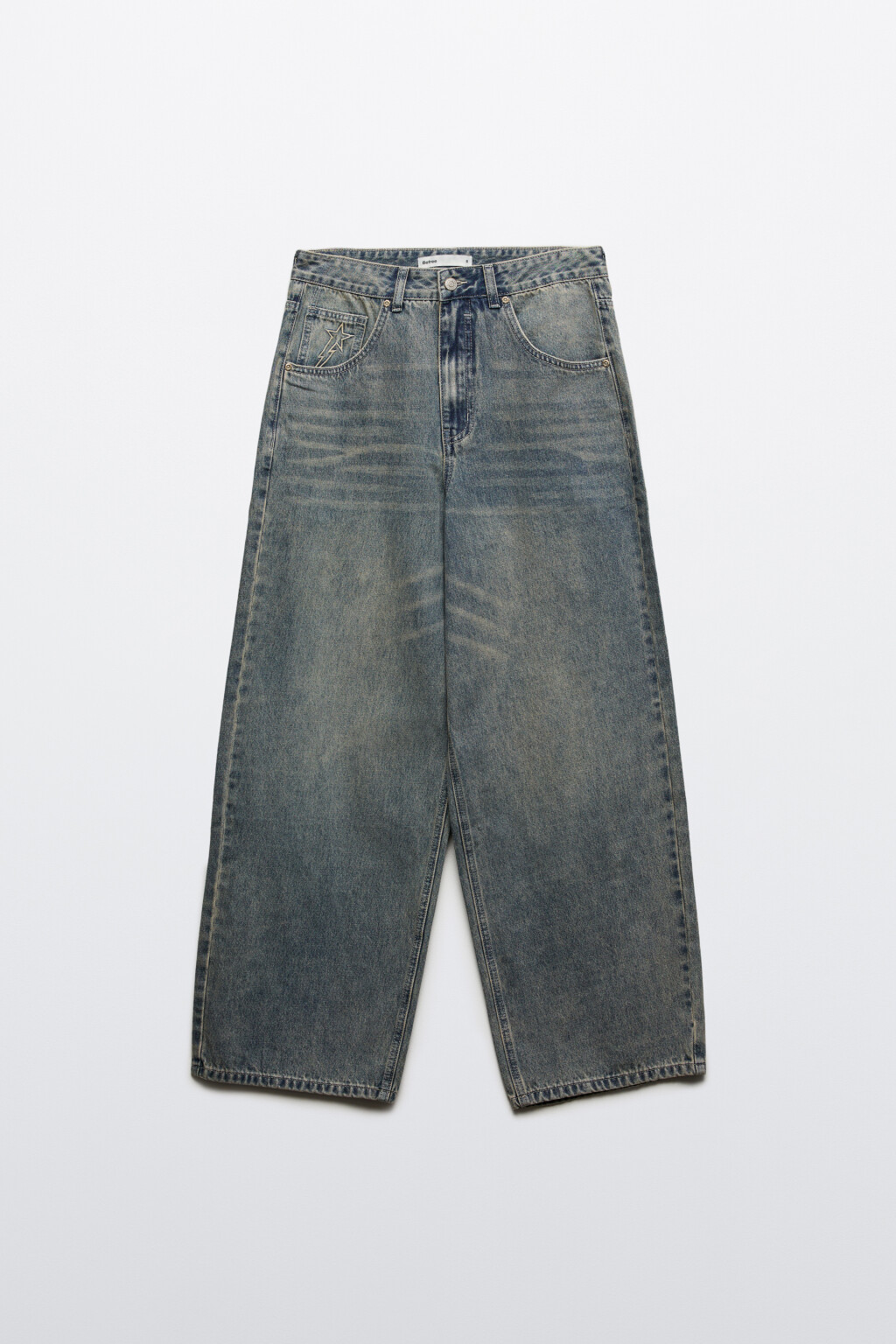 Джинсы baggy fit с вышивкой на кармашке - цвет синий - 7