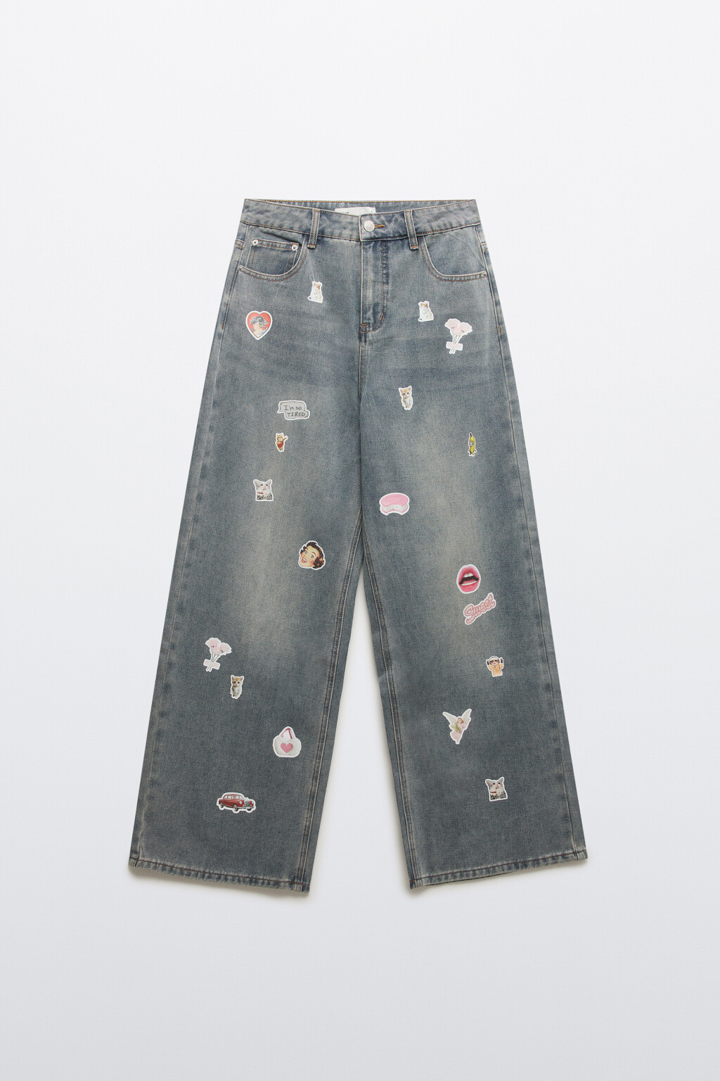 Джинсы baggy fit с принтом-наклейками - цвет синий - 9