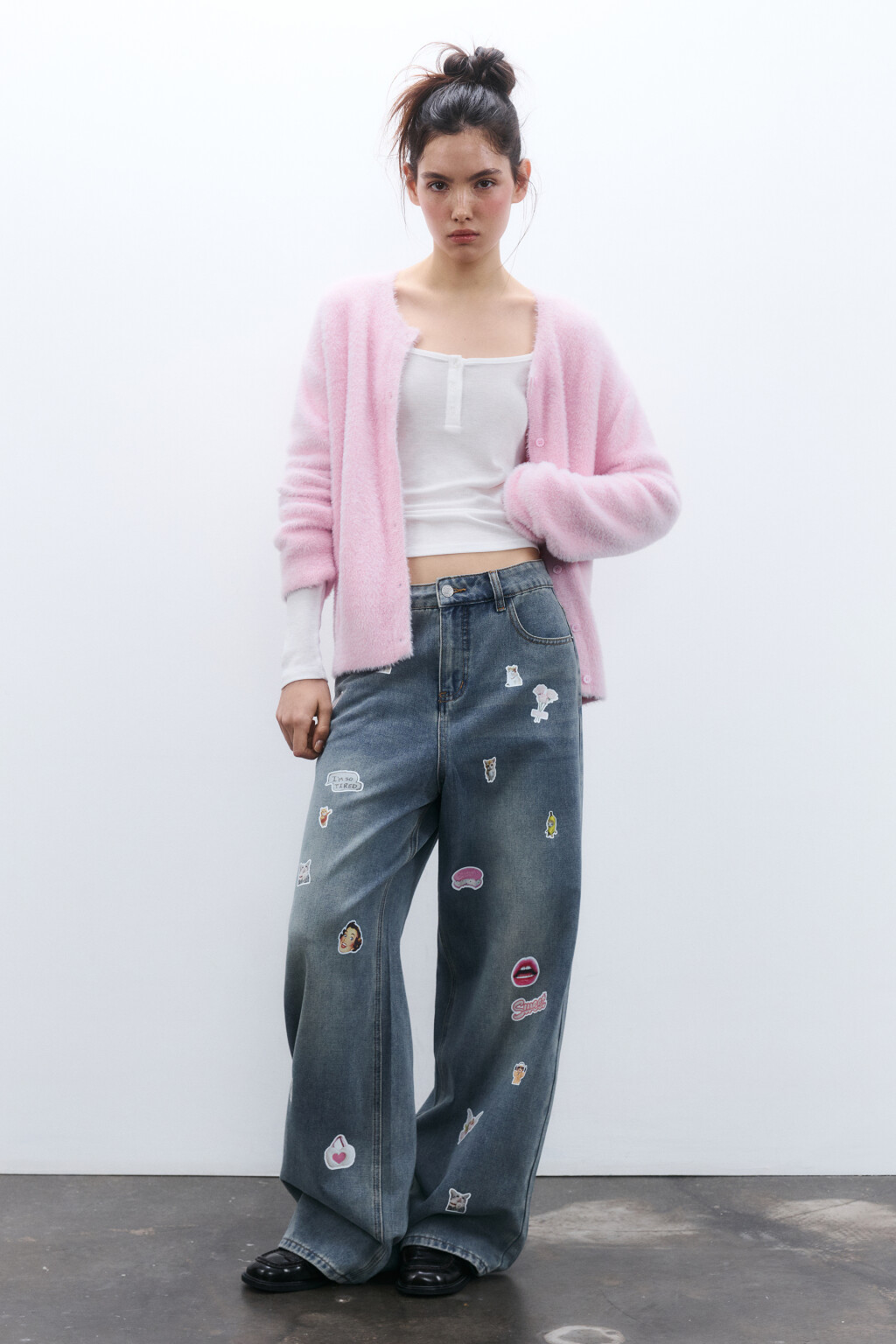 Джинсы baggy fit с принтом-наклейками - цвет синий - 5