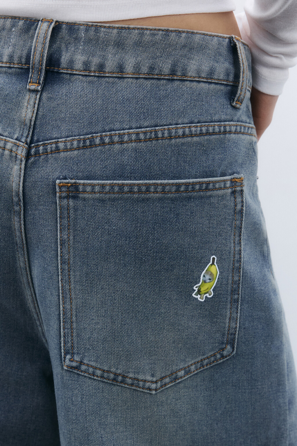 Джинсы baggy fit с принтом-наклейками - цвет синий - 8