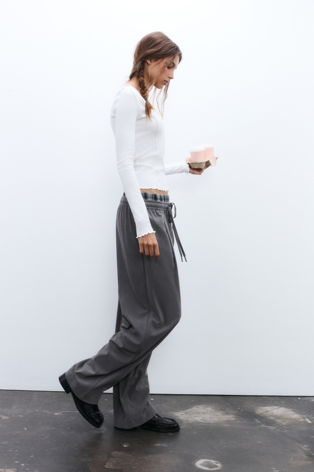 Брюки на завязках с бельевым поясом - цвет серый - 1